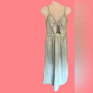 Light Denim Sleeveless Tie-Front Midi Dress